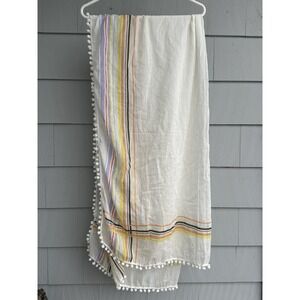 prAna Stefany Sarong Wrap – Multi Stripe Pom Pom Trim – 100% Cotton Cover-Up